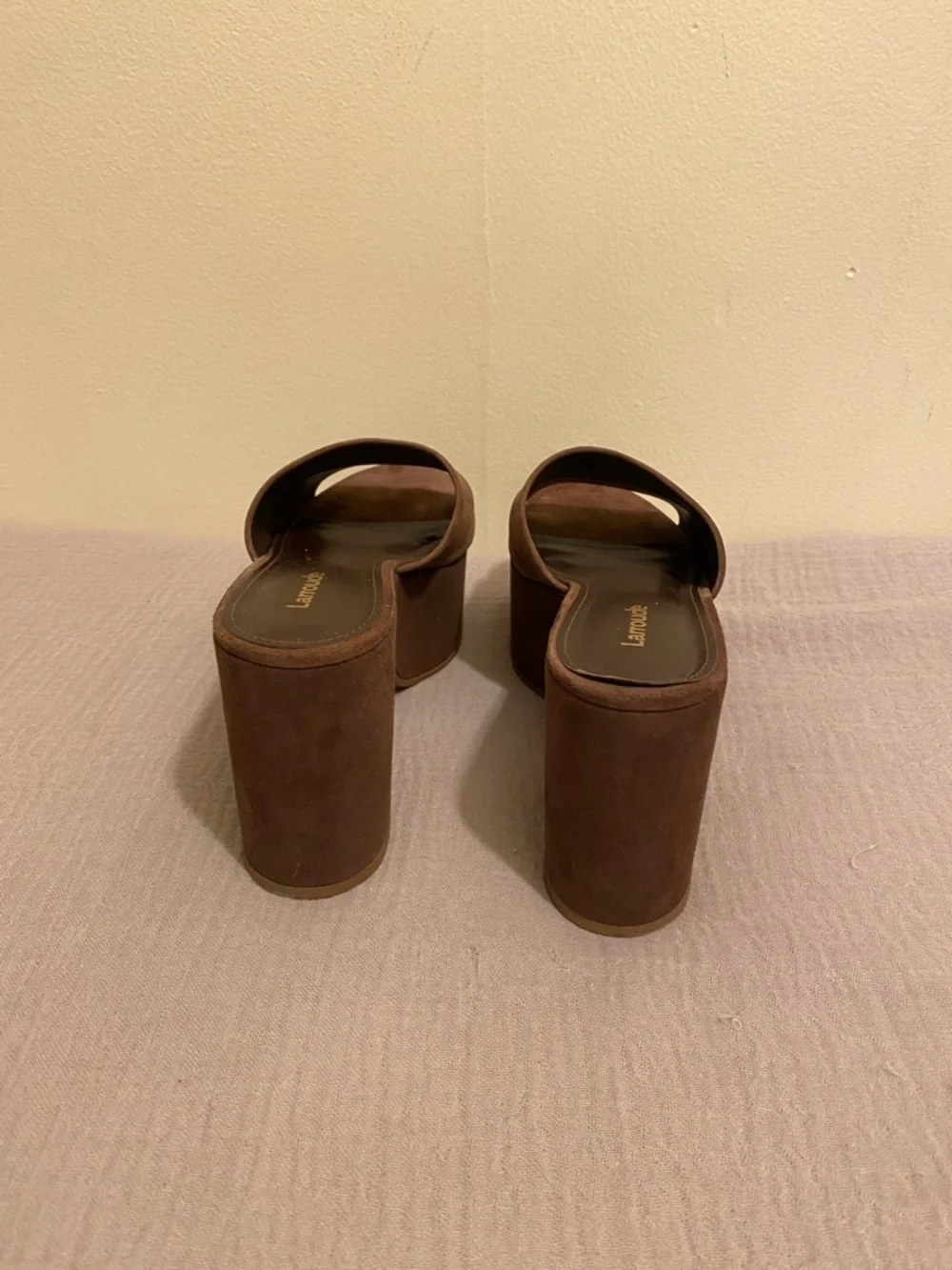 Larroude Brown Suede Platform Slide Sandals. Size 8.5